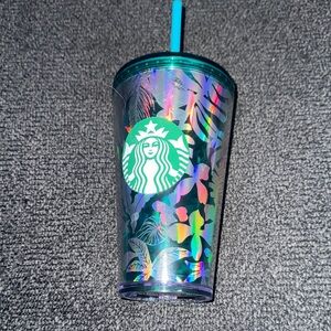 Starbucks Holographic Summer Ferns Flowers Leaves 16oz Tumbler with Straw